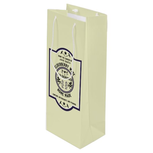 Aangepaste zelfgemaakte vlierbes wijn cadeautas (Voorkant Gekanteld)