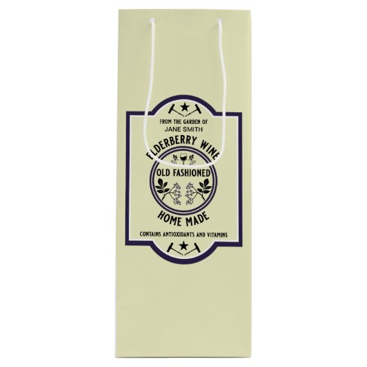 Aangepaste zelfgemaakte vlierbes wijn cadeautas (Voorkant)