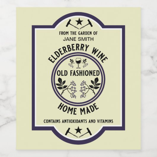 Aangepaste zelfgemaakte vlierbes wijn etiket (Enkel label)