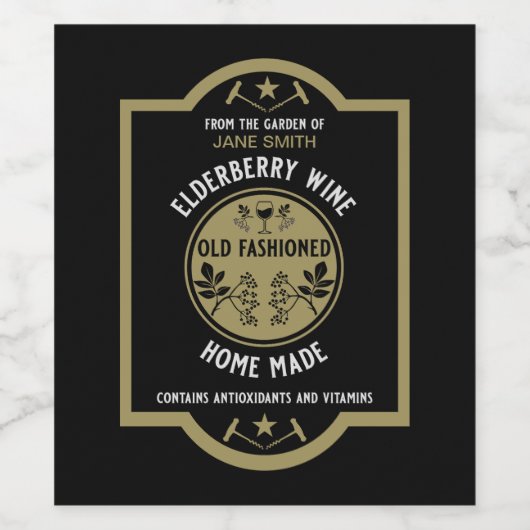 Aangepaste zelfgemaakte vlierbes wijn etiket (Enkel label)