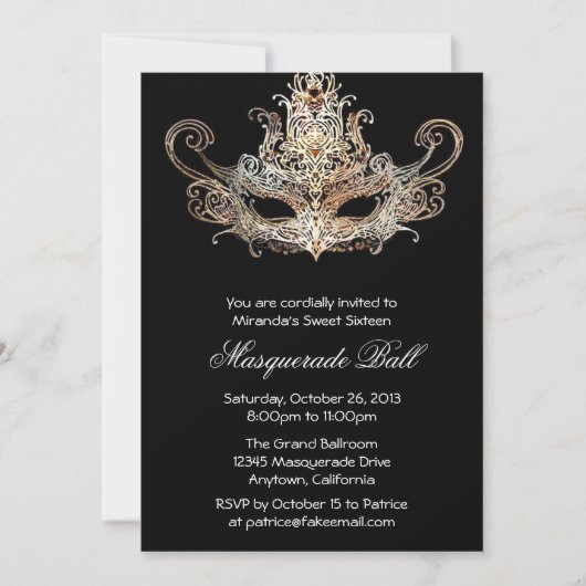 Aangepaste zestien Masquerade Ball-uitnodigingen Kaart (Voorkant)
