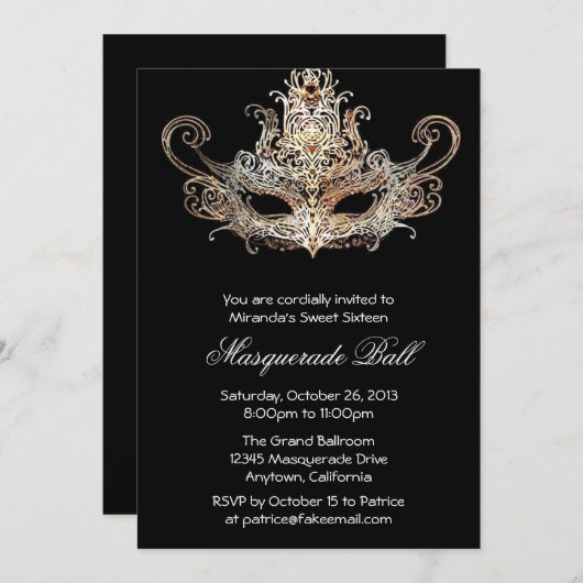 Aangepaste zestien Masquerade Ball-uitnodigingen Kaart (Voorkant / Achterkant)