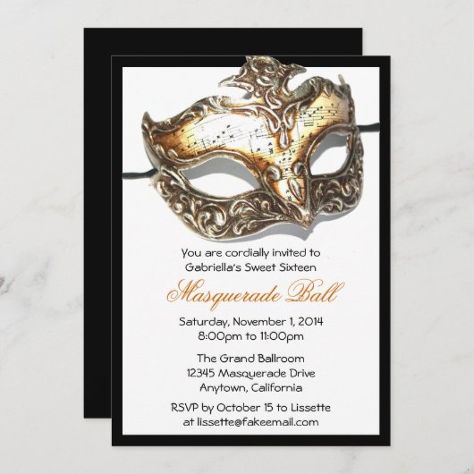 Aangepaste zestien Masquerade Ball-uitnodigingen Kaart (Voorkant / Achterkant)