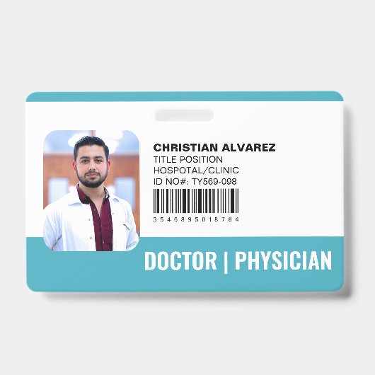 Aangepaste Ziekenhuis Arts Dokter Teal Badge (Voorzijde)