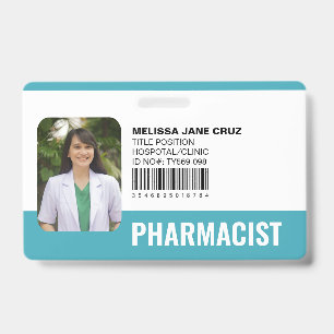 Aangepaste ziekenhuis medische staf apotheker Teal Badge