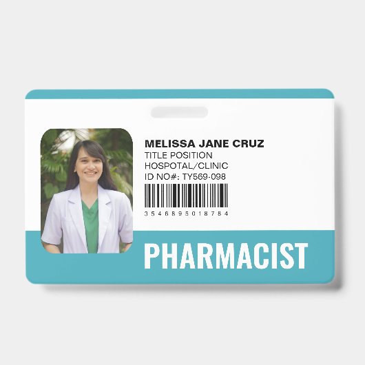 Aangepaste ziekenhuis medische staf apotheker Teal Badge (Voorzijde)