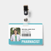 Aangepaste ziekenhuis medische staf apotheker Teal Badge (Voorzijde met clip)