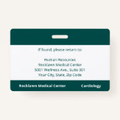 Aangepaste ziekenhuismedewerker Logo Blauw Groen F Badge (Achterkant)