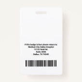 Aangepaste ziekenhuismedewerker Logo en foto-ID-ba Badge (Achterkant)