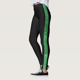 Aangepaste zijband Groene glitter Stripe op zwart Leggings