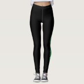 Aangepaste zijband Groene glitter Stripe op zwart Leggings (Voorkant)
