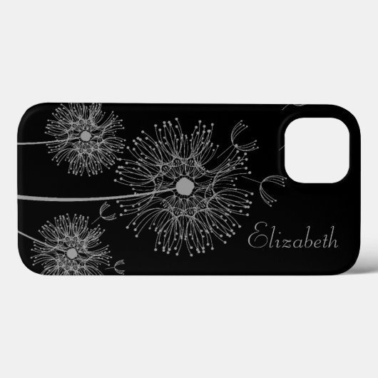 Aangepaste zilver en zwarte deandelion Case-Mate iPhone case (Achterkant (horizontaal))