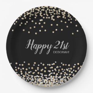 Aangepaste zilver gouden confetti 21e verjaardagsf papieren bordje