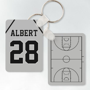 Aangepaste Zilver & Zwart Basketbal Hof en Jersey Sleutelhanger