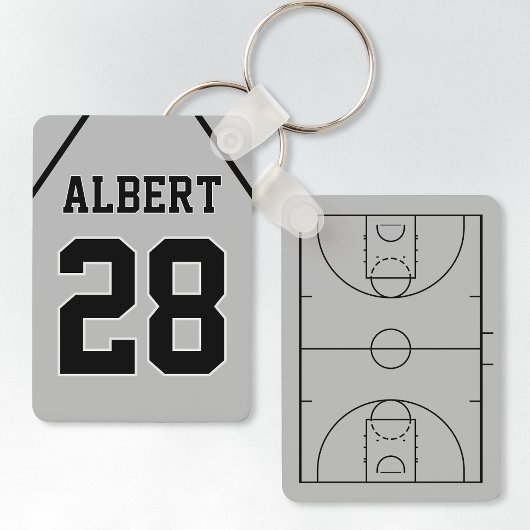Aangepaste Zilver & Zwart Basketbal Hof en Jersey Sleutelhanger