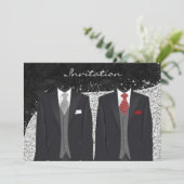 Aangepaste zilveren en grijze homohuwelijk uitnodi kaart (Staand voorkant)