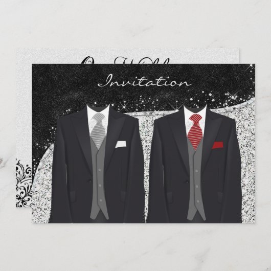 Aangepaste zilveren en grijze homohuwelijk uitnodi kaart (Voorkant / Achterkant)