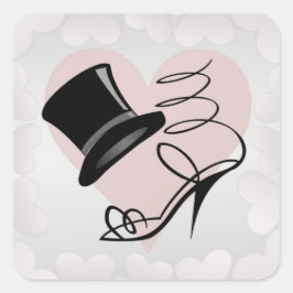 Aangepaste zilveren harten zwarte bovenlaag en hog vierkante sticker