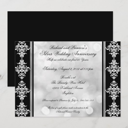 Aangepaste zilveren huwelijksjubileum feest uitnod kaart (Voorkant / Achterkant)
