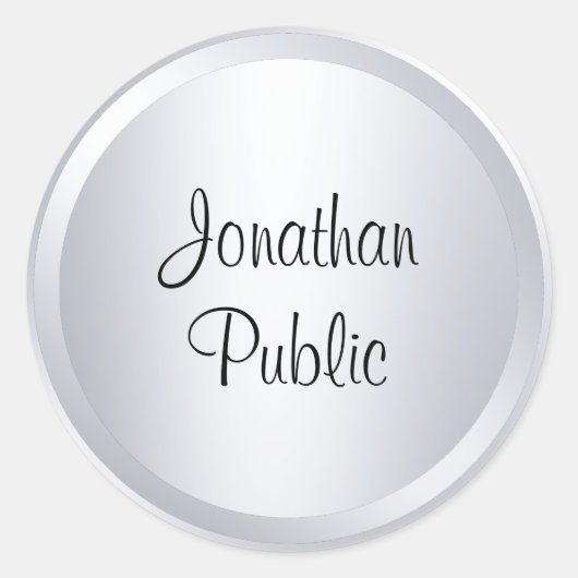 Aangepaste zilveren look Moderne Sjabloon Typograf Ronde Sticker (Voorkant)