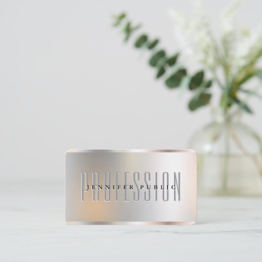 Aangepaste Zilveren Metallic Look Luxe Premium Zij Visitekaartje (Staand voorkant)