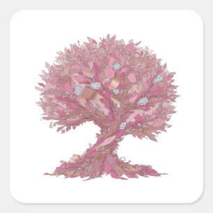 Aangepaste zilveren ROZE DIAMANT BOOM Ambachtstick Vierkante Sticker