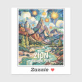 Aangepaste Zion-bergen & rivier Van Gogh Kleurrijk Sticker (Vel)