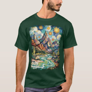 Aangepaste Zion-bergen & rivier Van Gogh Kleurrijk T-shirt