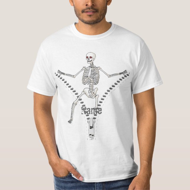 Aangepaste Zipper Skeleton-naam t-shirt (Voorkant)