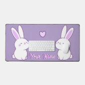 Aangepaste Zittende Bunny Knuffel Paarse Pastel Kl Bureaumat (Keyboard & Muis)