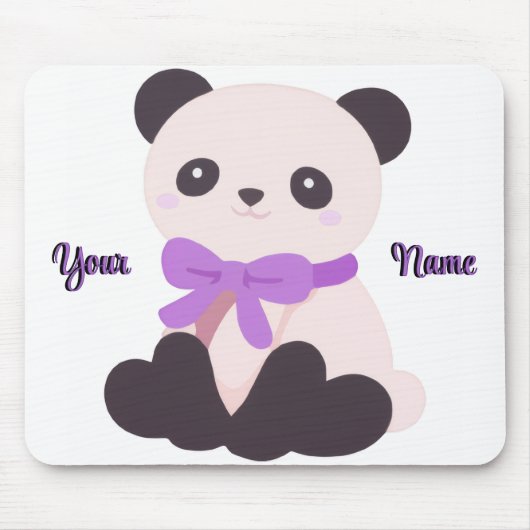 Aangepaste Zittende Panda Paarse Strik Cute Kawaii Muismat (Voorkant)