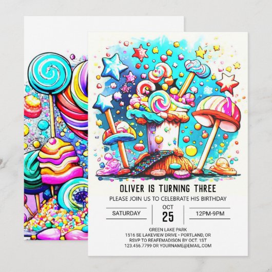 Aangepaste Zoete Lollipop Verjaardag Kaart (Voorkant / Achterkant)