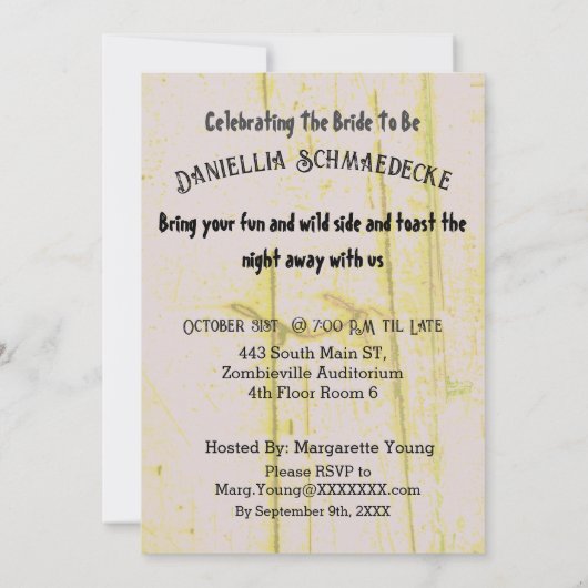 Aangepaste Zombie Bachelorette Feestkaart Fun Wild Kaart (Achterkant)