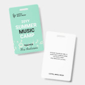 Aangepaste zomer muziek kamp leraar ID badge (Voor- en achterkant)