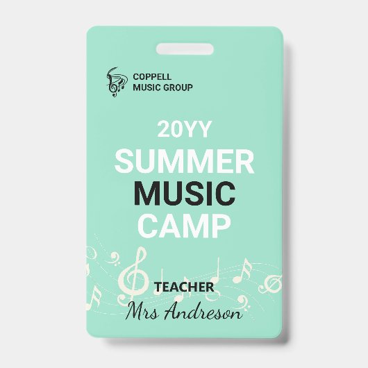 Aangepaste zomer muziek kamp leraar ID badge (Voorkant)