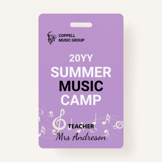 Aangepaste zomer muziek kamp leraar ID badge (Voorkant)
