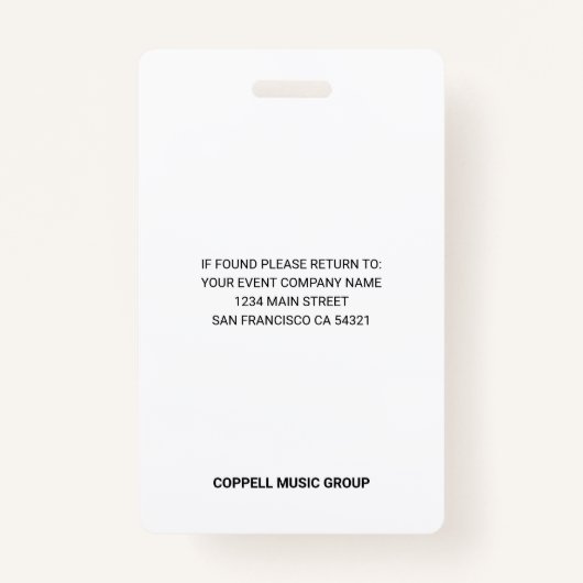 Aangepaste zomer muziek kamp leraar ID badge (Achterkant)