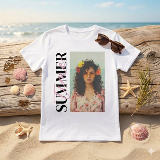 Aangepaste ZOMER Sfeer Foto Collage Verticale Teks T-shirt