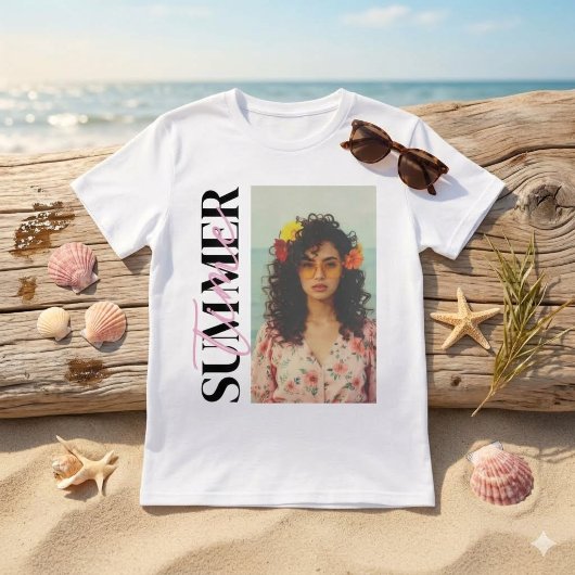 Aangepaste ZOMER Sfeer Foto Collage Verticale Teks T-shirt