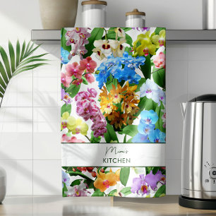 Aangepaste zomer tropische bloem orchideeën kleurr theedoek