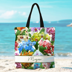 Aangepaste zomer tropische bloem orchideeën kleurr tote bag