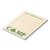Aangepaste zomercamp Checklist Green Tent Notitieblok (Linkerzijde)