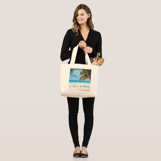 Aangepaste zomergrote beach bags I Love Summer Grote Tote Bag (Voorkant (model))