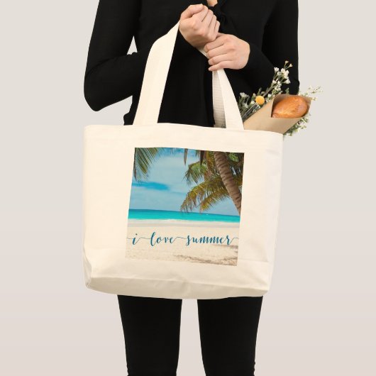 Aangepaste zomergrote beach bags I Love Summer Grote Tote Bag (Voorkant (product))