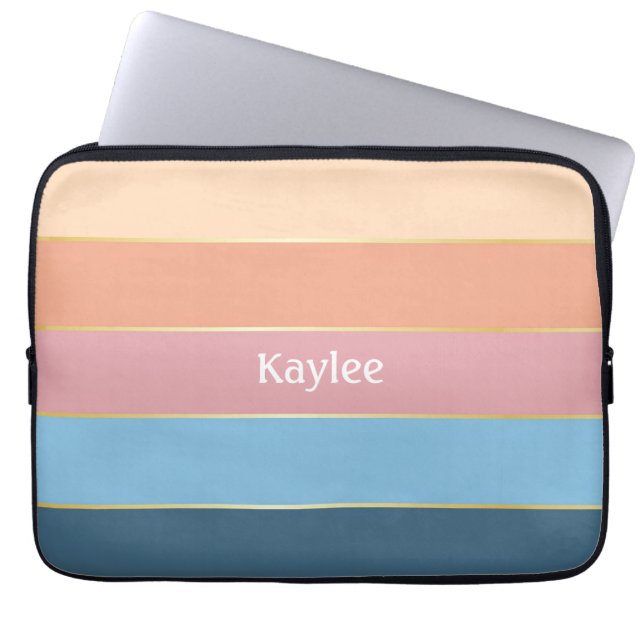 Aangepaste Zomerkleuren Kleurenblok Strepen Laptop Sleeve (Voorkant)