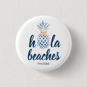 Aangepaste zomervakantie met ananas aan zee ronde button 3,2 cm (Voorkant)