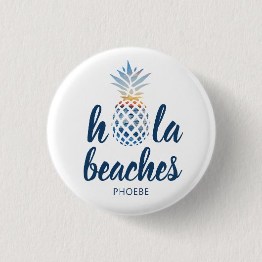 Aangepaste zomervakantie met ananas aan zee ronde button 3,2 cm (Voorkant)