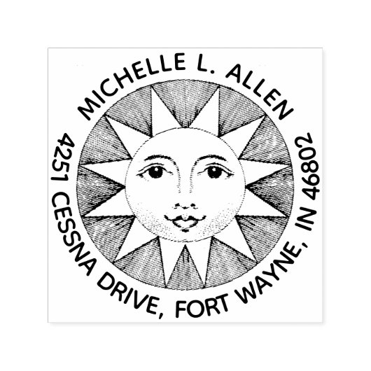 Aangepaste  zon gezicht rond retouradres  zelfinktende stempel (Design)