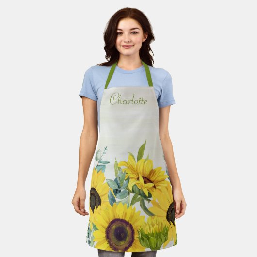 Aangepaste zonnebloem aquarelillustratie schort (Gedragen)