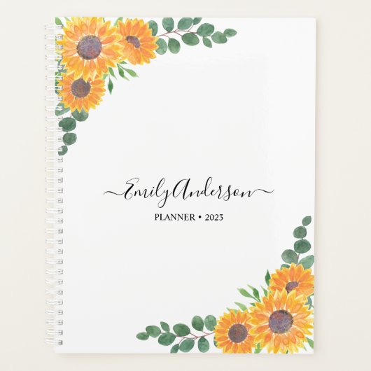 Aangepaste zonnebloem Eucalyptus 2023 Planner (Voorkant)